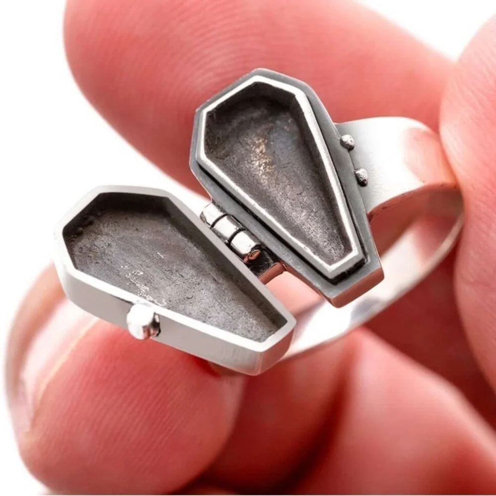 sterling silver coffin, design poison ring
